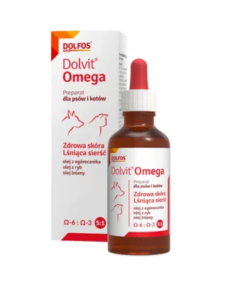 Supliment pentru câini și pisici cu cădere excesivă a blănii DOLFOS Dolvit Omega 50 ml cu Omega-3 și Omega-6