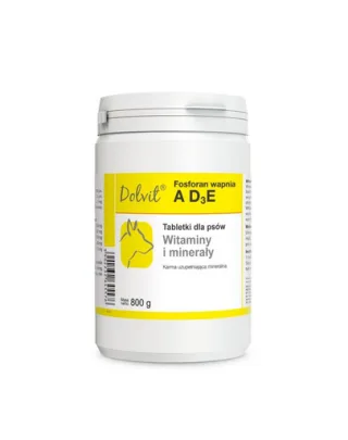 Suplimente pentru câini cu calciu, fosfor și vitamine AD3E DOLFOS Dolvit 800 g