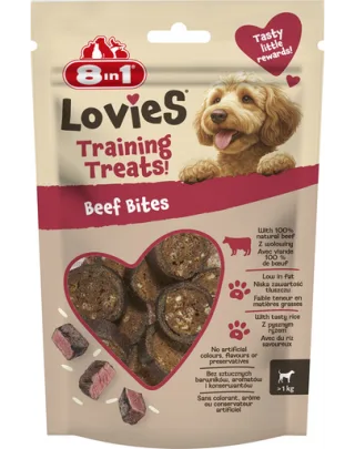 8in1 Lovies Training Treats Beef Bites 90 g recompense pentru dresaj pentru câini cu carne de vită și orez