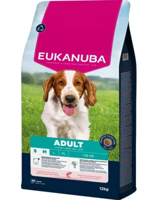 EUKANUBA Adult Small Medium Breeds Salmon &amp; Barley 12 kg hrană uscată pentru câini adulți de talie mică și medie, bogată în somon și orz