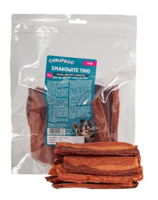 CHRUP&amp;GO Trio gustos cu rață, iepure și miel 500 g gustare pentru câini