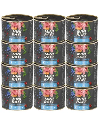 RAFI Mini conserve hrana caini 12x185g rasa mica, cu miel