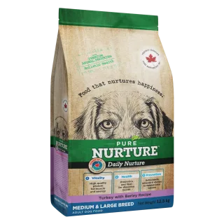Hrana caini de talie medie si mare Pure Nurture, cu orz si curcan, 12.5 kg