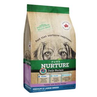 Hrana caini de talie medie si mare Pure Nurture, cu orz si curcan, 3 kg