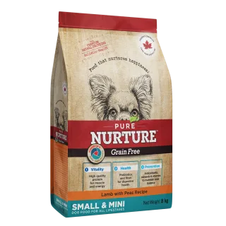 Hrana caini de talie mica si mini Pure Nurture Grainfree, cu miel si mazare, 8 kg
