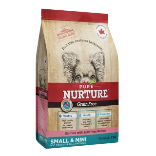 Hrana caini de talie mica si mini Pure Nurture Grainfree, cu somon si mazare, 2 kg