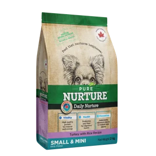 Hrana caini de talie mica si mini Pure Nurture, cu orez si curcan, 2 kg