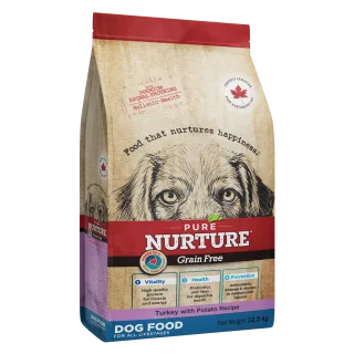 Hrana caini de toate varstele Pure Nurture Grainfree, cu cartofi si curcan, 12.5 kg
