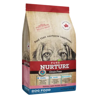 Hrana caini de toate varstele Pure Nurture Grainfree, cu somon si cartofi, 12.5 kg