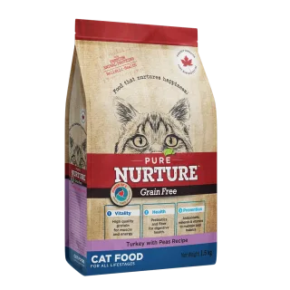 Hrana pisici de toate varstele Pure Nurture Grainfree, cu mazare si curcan, 1.5 kg