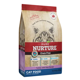 Hrana pisici de toate varstele Pure Nurture Grainfree, cu mazare si curcan, 8 kg