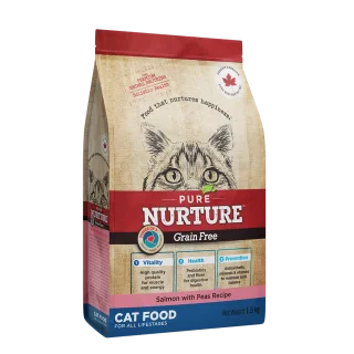 Hrana pisici de toate varstele Pure Nurture Grainfree, cu somon si mazare, 1.5 kg