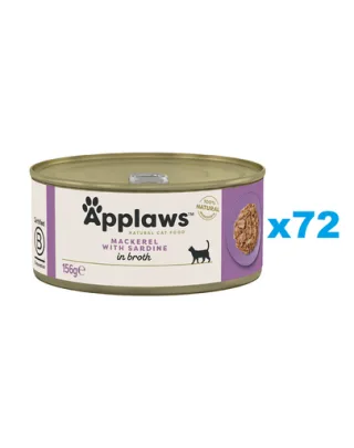 APPLAWS Cat Adult Mackerel with Sardine in Broth Pachet mancare pisici, cu macrou si sardine in sos 72x156 g