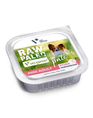 Hrană monoproteică pentru câini adulți talie mică RAW PALEO Mini Adult Pork Pate 150 g pate cu porc
