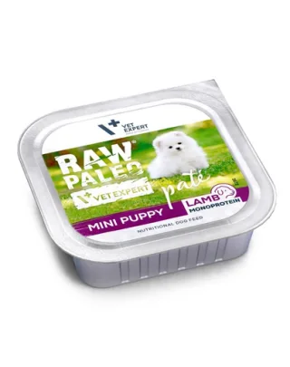 RAW PALEO Mini Puppy Lamb Pate cu miel 150 g hrană umedă monoproteică pentru pui de câine de talie mică