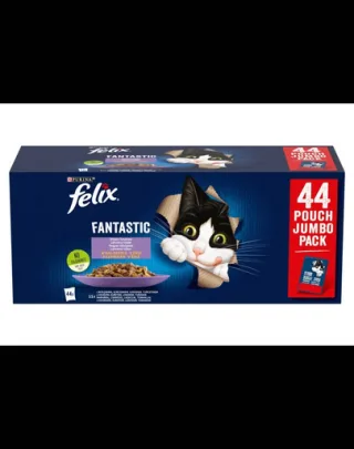 Hrană umedă pentru pisici adulte mix FELIX Fantastic 44x85 g vită, pui, somon și ton în gelatină