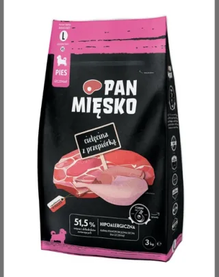 PAN MIĘSKO Hrană uscată cu vițel și prepeliță pentru căței crochete L 3 kg