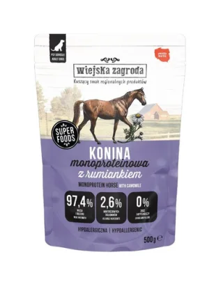 WIEJSKA ZAGRODA Monoproteinowa Carne de cal hrană umedă pentru câini 500 g