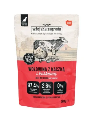 WIEJSKA ZAGRODA Duo Vită cu rață hrană umedă pentru câini 500 g