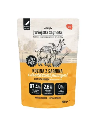 WIEJSKA ZAGRODA Duo cu capră și carne de căprioară hrană umedă pentru câini 500 g