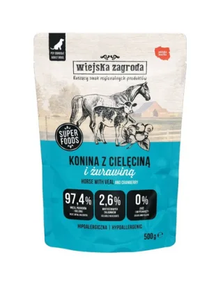 WIEJSKA ZAGRODA Duo Carne de cal cu vițel hrană umedă pentru câini 500 g