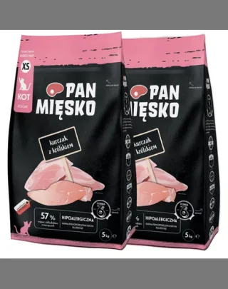 Hrană uscată pisoi hipoalergenică PAN MIĘSKO 2x5kg pui iepure crocante XS