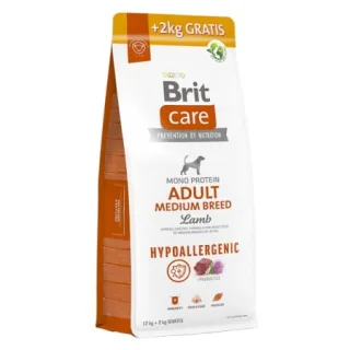 Hrana uscata pentru caini Brit Care Hypoallergenic Adult Medium Breed cu miel 12 kg + 2 kg GRATIS
