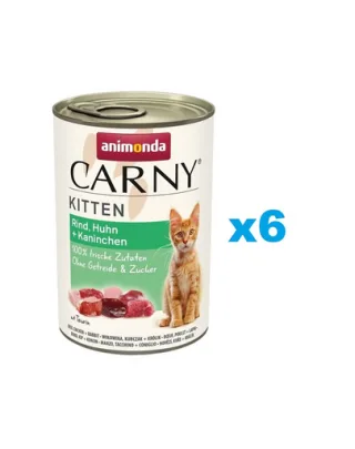 ANIMONDA Carny Kitten Beef&amp;Chicken&amp;Rabbit 6 x 400 g Hrana umeda pentru pisoi, cu vita, pui si iepure
