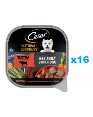 CESAR Natural Goodness Mancare caine, cu vita, fasole verde, morcovi si fructe de padure 16x100 g