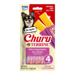 INABA Churu Terrine Mini, XS-S, Cartof Dulce, punguță recompense câini, 60g