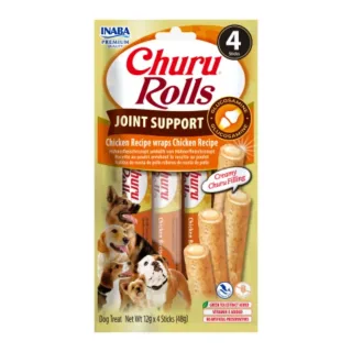 INABA Churu Rolls Joint Support, XS-XL, Pui și Ton, punguță recompense funcționale fără cereale câini, sistem articular, 48g
