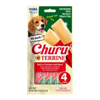 INABA Churu Terrine Medium, M, Pui și Vită, punguță recompense câini, 60g
