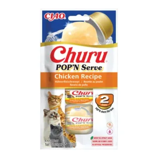 INABA Churu Pop'n Serve, Pui, bol hrană umedă fără cereale pisici, (în aspic), 70g