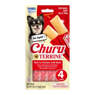 INABA Churu Terrine Mini, XS-S, Pui și Vită, punguță recompense câini, 60g