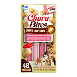 INABA Churu Bites Joint Support, XS-XL, Pui și Somon, punguță recompense funcționale fără cereale câini, sistem articular, 48g