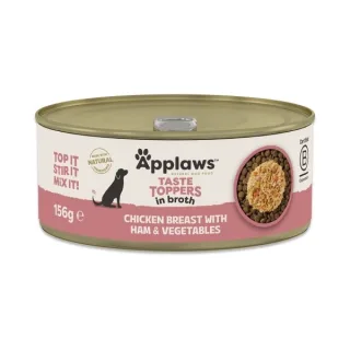Hrana umeda caini, Applaws Dog Taste Toppers, Piept de Pui si Sunca, in supa, 156 g