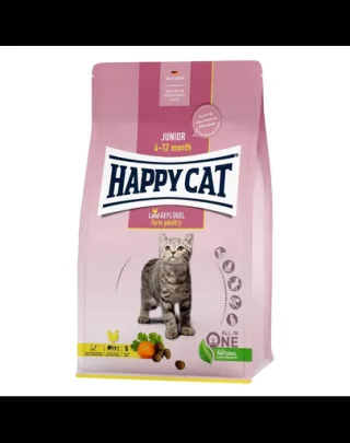 Hrană pentru pisoi 4-12 luni HAPPY CAT Junior Farm Poultry 4 kg cu pasăre, morcov și plante aromatice