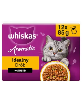 Hrană umedă pisici adulte WHISKAS 12x85 g Aromatic Adult Ideal Poultry mix pasăre în sos