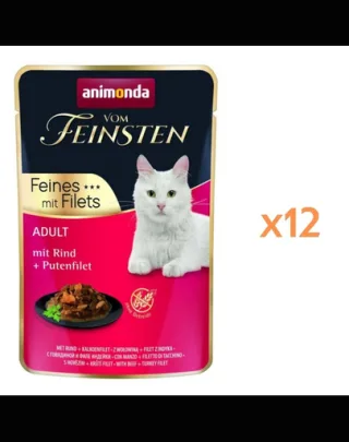 ANIMONDA Vom Feinsten Fines cu file de vită și file de curcan Adult 12x85 g hrană umedă pentru pisici