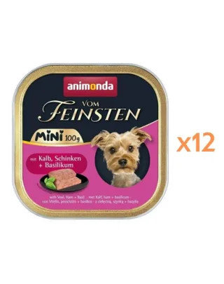 ANIMONDA Vom Feinsten Mini hrană umedă pentru câini de talie mică cu vițel, șuncă și busuioc 12x100 g