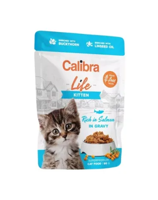 CALIBRA Cat Life Pouch Kitten Salmon in gravy 85 g somon in sos, plic pentru pui de pisica