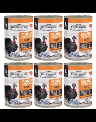 WIEJSKA ZAGRODA Hrană umedă monoproteică cu curcan pentru căței 6x400 g
