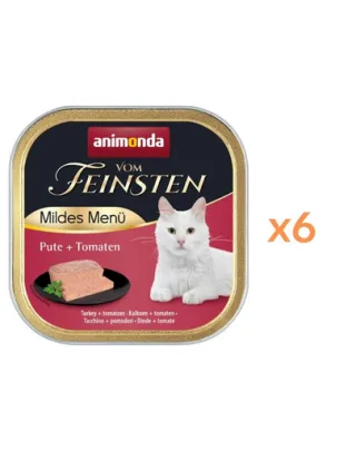 ANIMONDA Vom Feinsten Mild Menü hrană umedă tip pate pentru pisici cu curcan și roșii 6x100 g