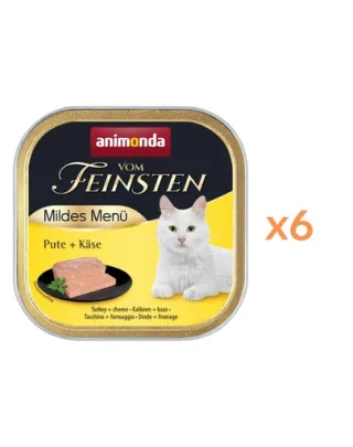 ANIMONDA Vom Feinsten Mild Menü hrană umedă tip pate pentru pisici cu curcan și brânză 6x100 g