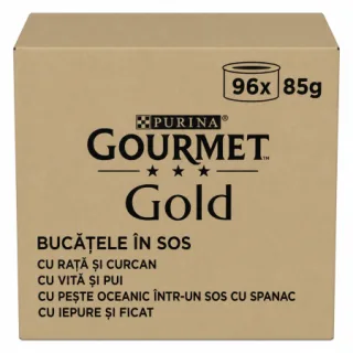 Set 96 buc x Hrana umeda pentru pisici Gourmet Gold Doble Placer cu rata  curcan, vita  pui, peste oceanic, iepure  ficat 85 gr