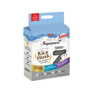 SIGNATURE7 Activ Carbon Tea Rice Husk, așternut igienic pisici, granule, coji de orez, aglomerant, ecologic, fără praf, biodegradabil, 7l