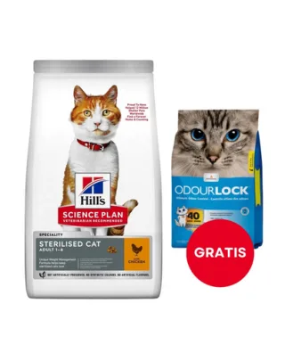 HILL'S Science Plan Young Adult Sterilised Cat 10 kg cu pui pentru pisici + nisip litieră 6 kg GRATIS