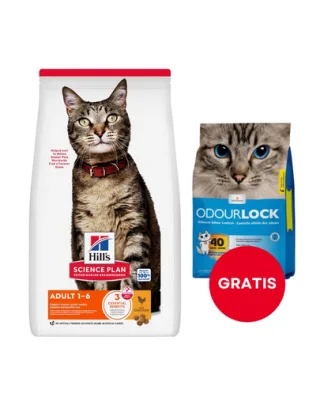 HILL'S Science Plan Feline Adult Optimal Care Chicken 15 kg + nisip pisică 6 kg GRATIS