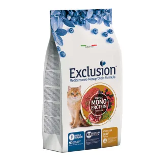 EXCLUSION Mediterraneo Monoprotein Sterilised, Vită, hrană uscată monoproteică pisici sterilizate, 1.5kg