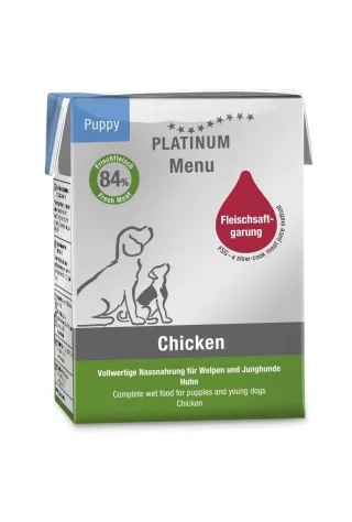 Hrana umeda caini, PLATINUM Dog Junior cu Pui, 185 g